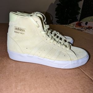 Yellow Adidas high top suede sneakers, Size 7